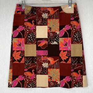Vintage Lilly Pulitzer Pencil Corduroy Skirt SZ 6 Brown Pink Patchwork Fall
